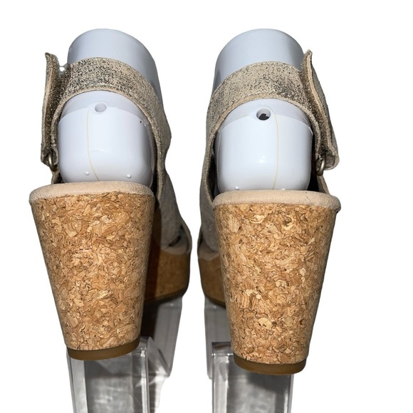 Clarks Collection Women Sandals Size 9M Metallic Slip On Cork Wedge Platform - Picture 10 of 14